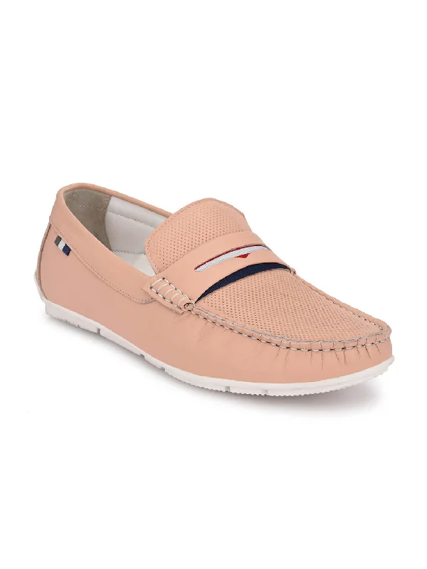 Hitz Men's Pink Leather Slip-On Casual Loafer Shoes