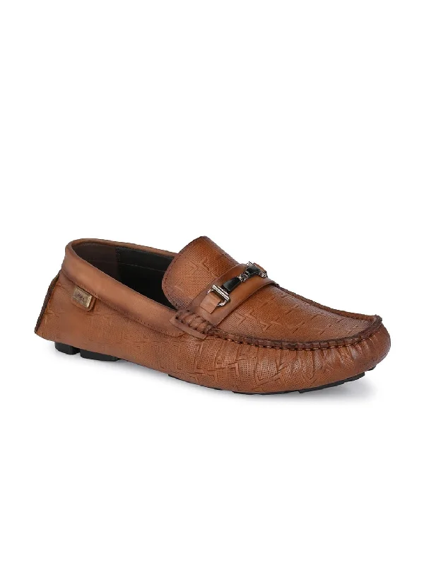 Hitz Men's Tan Leather Slip On Loafer Shoes