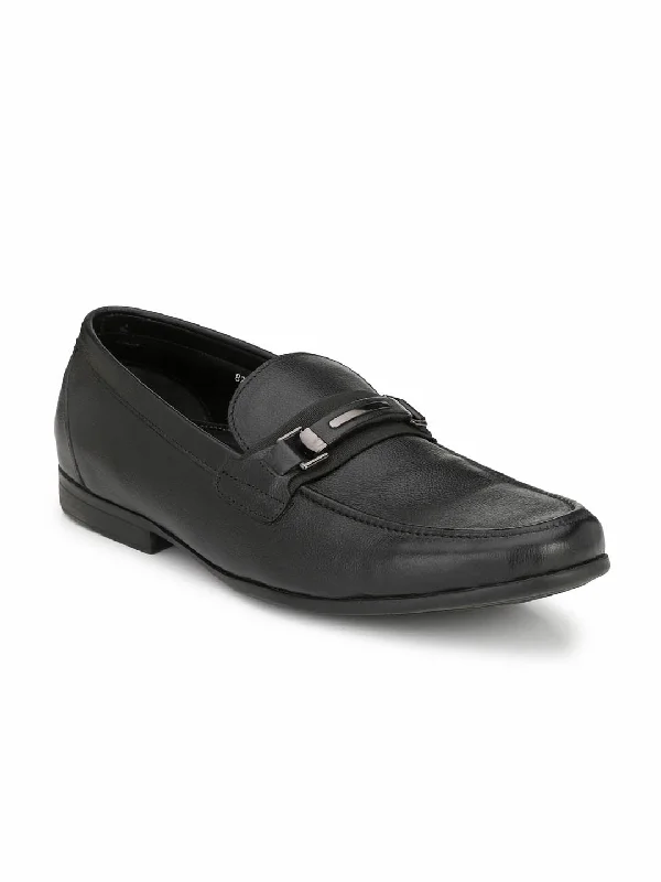 Hitz Men's Black Slip-On Comfort Leather Shoes