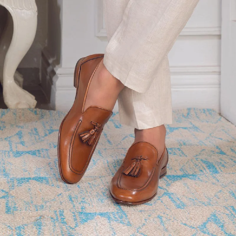 The Maffeo Tan Men's Handcrafted Leather Loafers Tresmode