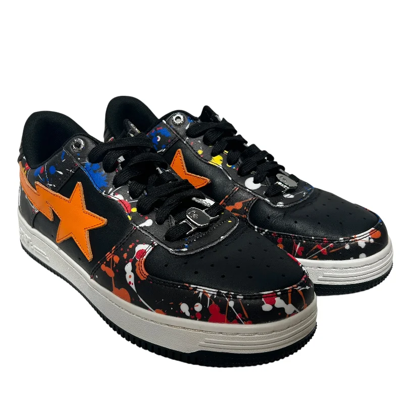 BAPE STA!/Low-Sneakers/US 9.5/Leather/BLK/PAINT SPLATTER