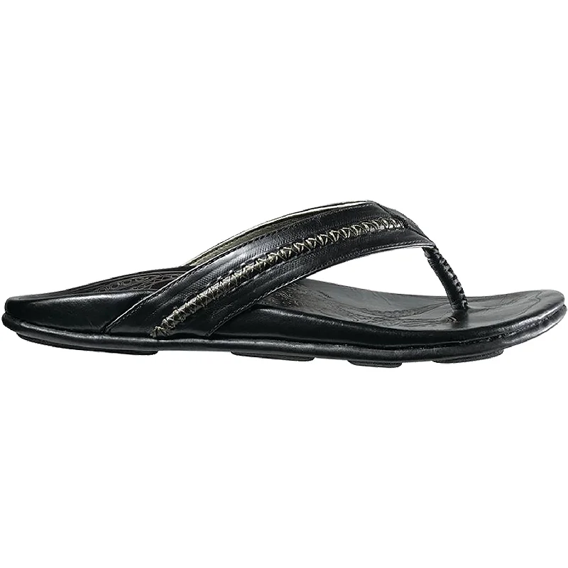 Men's OluKai Mea Ola Black/Black Leather